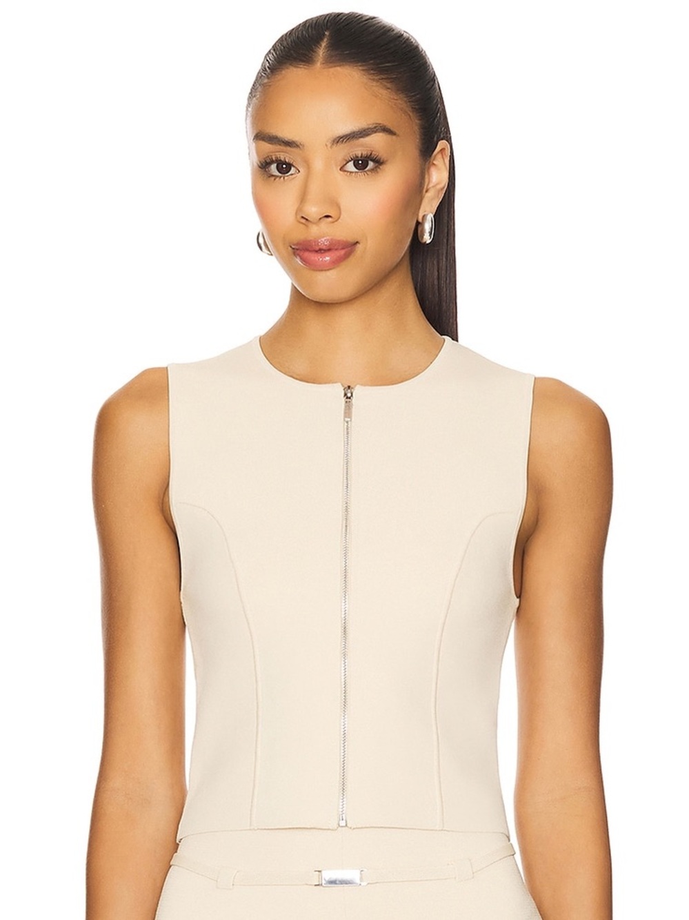 Eaves Zarina Sport Zip Tank in Oyster EUC